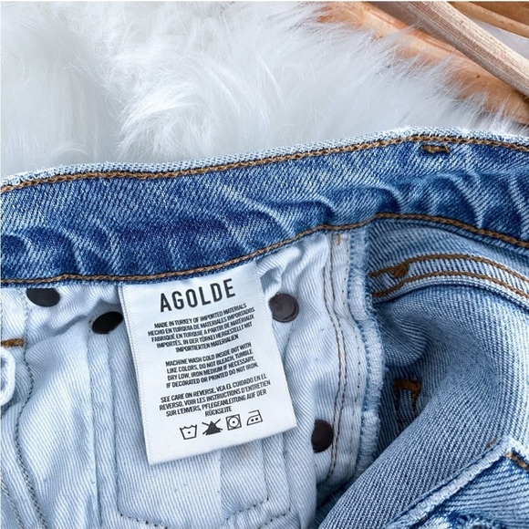 AGOLDE Nico High-Rise Skinny Jeans Distressed Light Indigo Raw Hem Button Fly 23 - Picture 10 of 15